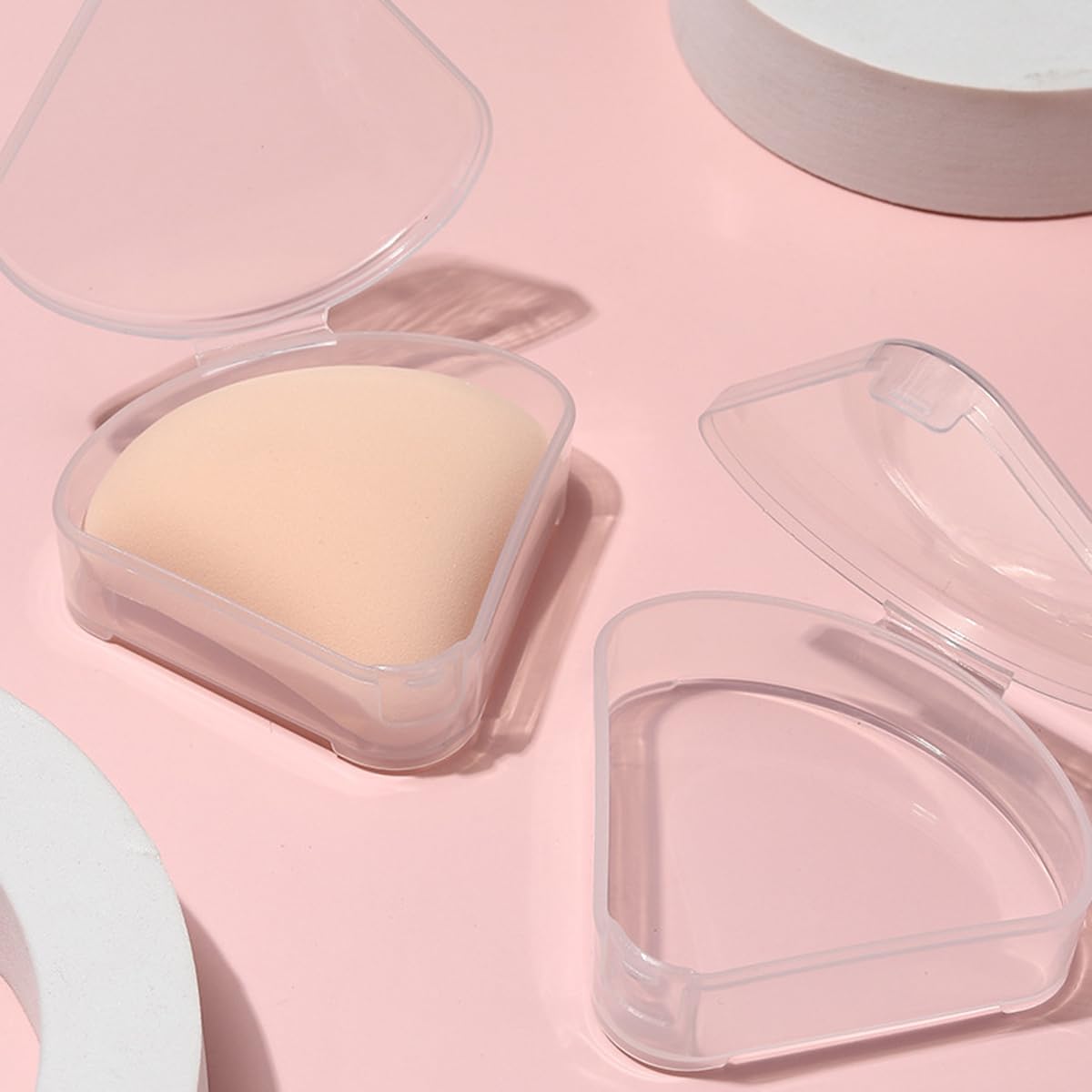 6Pcs Portable Triangle Powder Puff Cases Only Makeup Sponge Holder Powder Puff Protective Storage Box Makeup Puff Travel Case Container Travel Beauty Blender Holder, Clear - Medaid International