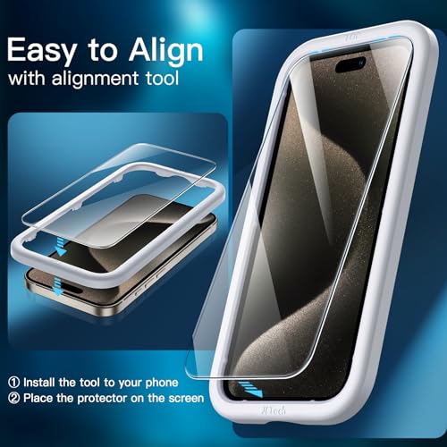 JETech - Tempered Glass Screen Protector for iPhone 15 Pro Max, HD Clear, Easy Installation, Case-Friendly, 3-Pack