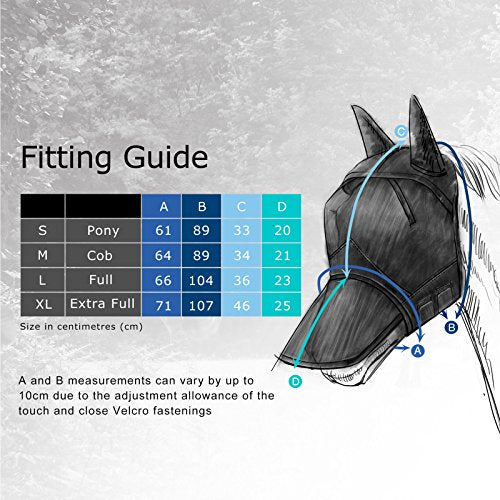 Harrison Howard - Piano Black XL Fly Mask with Full Face, Nose & Ear Fleece Pad, UV Protection, Midge-Proof Outer