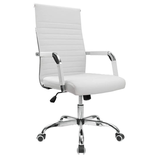 Furmax Ribbed Office Desk Chair Mid-Back PU Leather Executive Conference Task Chair Adjustable Swivel Chair with Arms (White) - Medaid International
