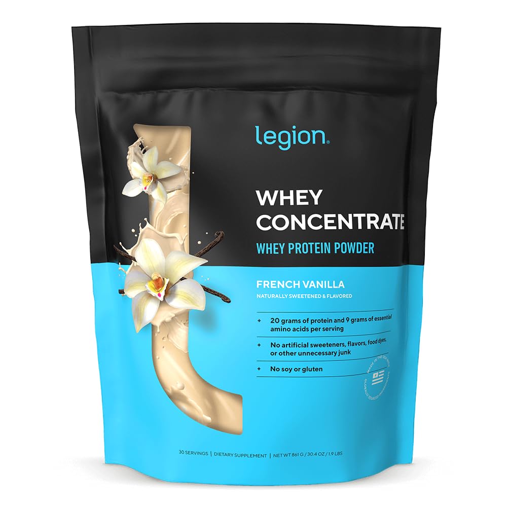LEGION Whey Protein Powder - Naturally Flavored Whey Protein Concentrate with BCAAs - Supports Muscle Growth & Recovery, Gluten Free, No Added Sugar Protein Powder - Vanilla Flavor (30 Servings) - Medaid International