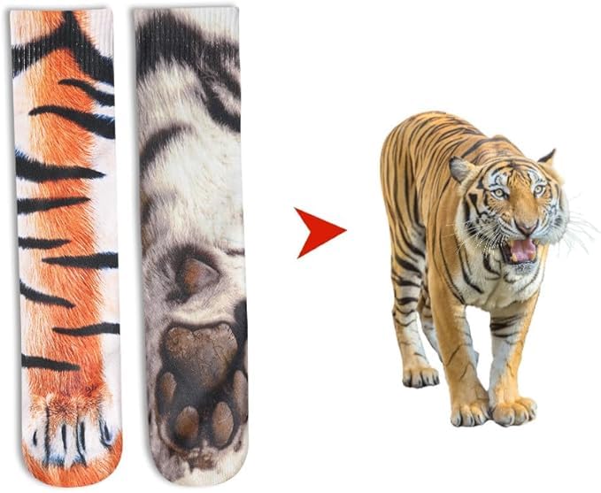 Funny Christmas Gift 3D Animal Paw Socks Tiger Socks Suitable for Adults Men and Women Teenagers Funny White Elephant Gift - Medaid International