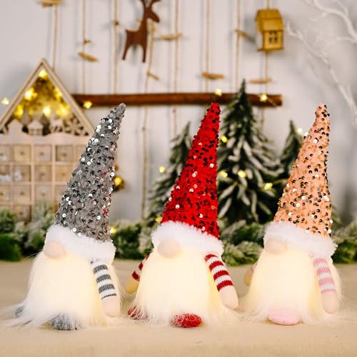 TAPIT Christmas Gnome Hanging Ornaments with Led Lights Handmade Swedish Tomte Plush Scandinavian Santa Elf Ornaments Valentine's Day Xmas Home Decorations (Grey) - Medaid International