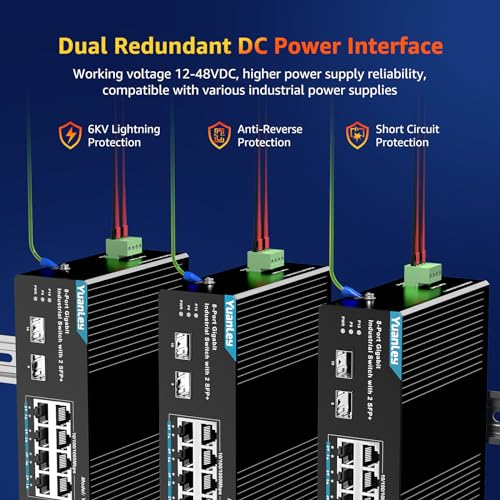 Yuanley - 8-Port Gigabit Ethernet Switch with 2 SFP, DIN-Rail, IP30 Rated