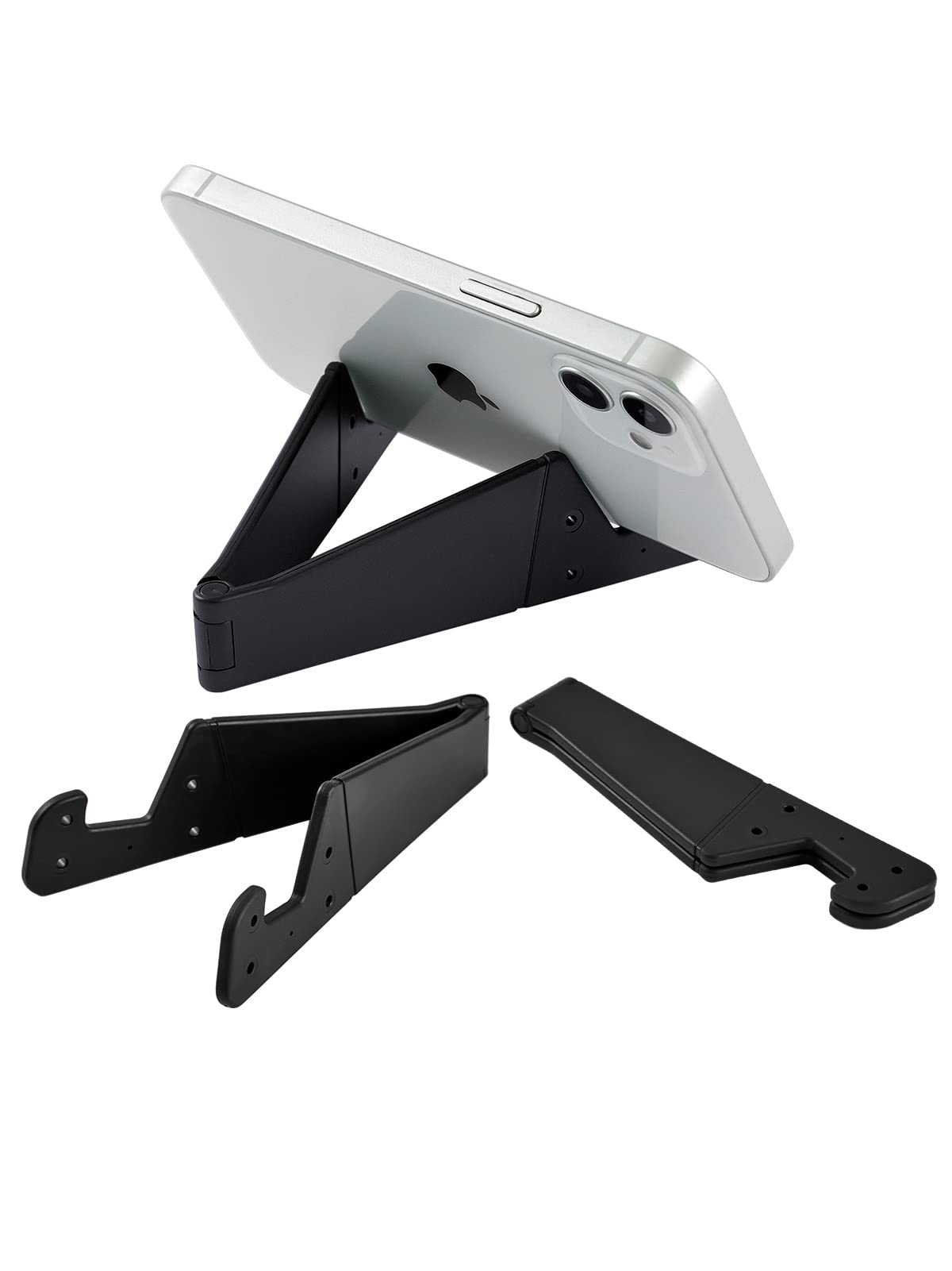 3 Pack Portable Cell Phone Stand for Desk, 【Upgraded Material】 Universal Pocket-Sized Foldable Small Mobile Phone Holder, V Smartphone Kickstand Mount Compatible with iPhone IPads Kindle Android-Black - Medaid International