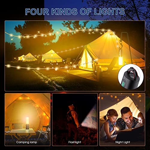 Audles - 33Ft Camping String Lights with Lanterns, 4000mAh Charger, IPX6 Waterproof