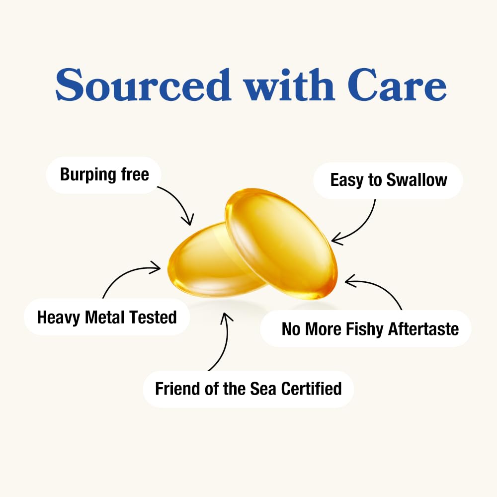 DAIKEN Mini Fish Oil 1200 mg, rTG Omega 3 1000mg, 60 Softgels, High Absorption & Burpless Fish Oil for Healthy Heart, Brain and Dry Eyes Support - Medaid International