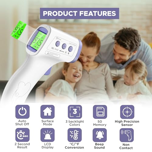 Carent - Infrared Non-Contact Thermometer for Infants & Adults | LCD Display, CE & FDA Certified, 3-Year Warranty
