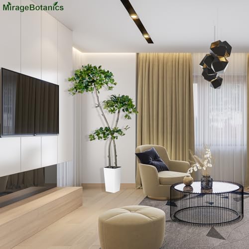 5ft Tall Artificial Black Olive Tree with 959 Lifelike Leaves, Fake Plant in White Tall Planters, Faux Olive Tree with 2 Poles for Living Room Office Garden Decor - Medaid International