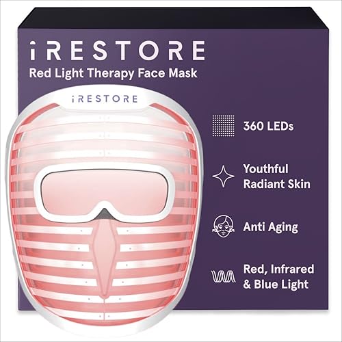 iRestore Red Light Therapy for Face - Anti Aging LED Face Mask for Youthful Radiant Skin with Reduced Wrinkles, Fine Lines - Red, Blue & Infrared Therapy Mask - Facial Skincare Device with 360 LEDs - Medaid International