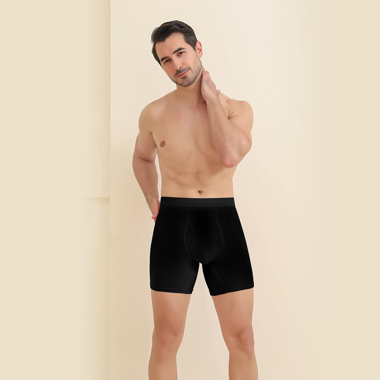 HAVVIS Men's Performance Underwear Boxer Briefs Soft Comfortable Bamboo Viscose Underwear for Men Multipack (L, Boxer Briefs : C05-6 Pack - Black) - Medaid International