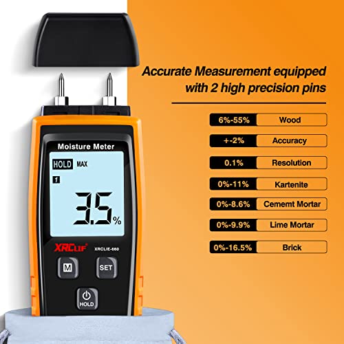 Xrclif - Digital Wood Moisture Meter with Backlight, Accurate Humidity Detection