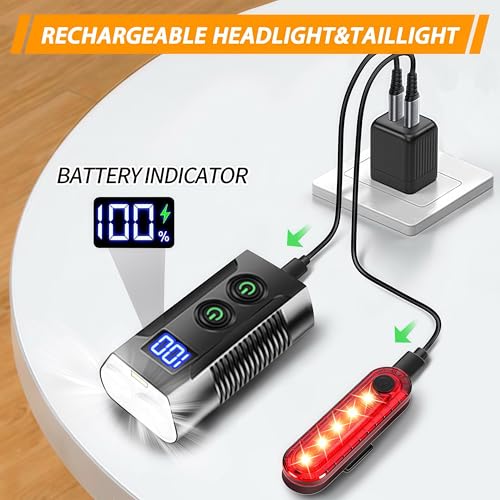 Rehkittz - 3300 Lumen Rechargeable Bike Lights Set with 9 Modes & Power Display