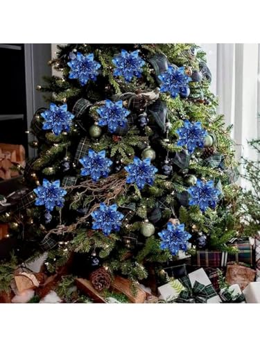 5pcs Blue Christmas Tree Ornament Hanging Decoration - Featuring Delicate Sparkles on The Petals, Suitable for Home Décor, Wedding Celebrations, and Festive Decorations. - Medaid International