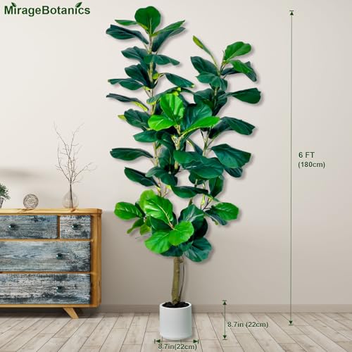 6ft Fiddle Leaf Fig Tree Artificial - Faux Ficus Lyrata Plant with Realistic Leaves in White Planter, Indoor Outdoor Fake Tree for Home Office Living Room Decor - Medaid International