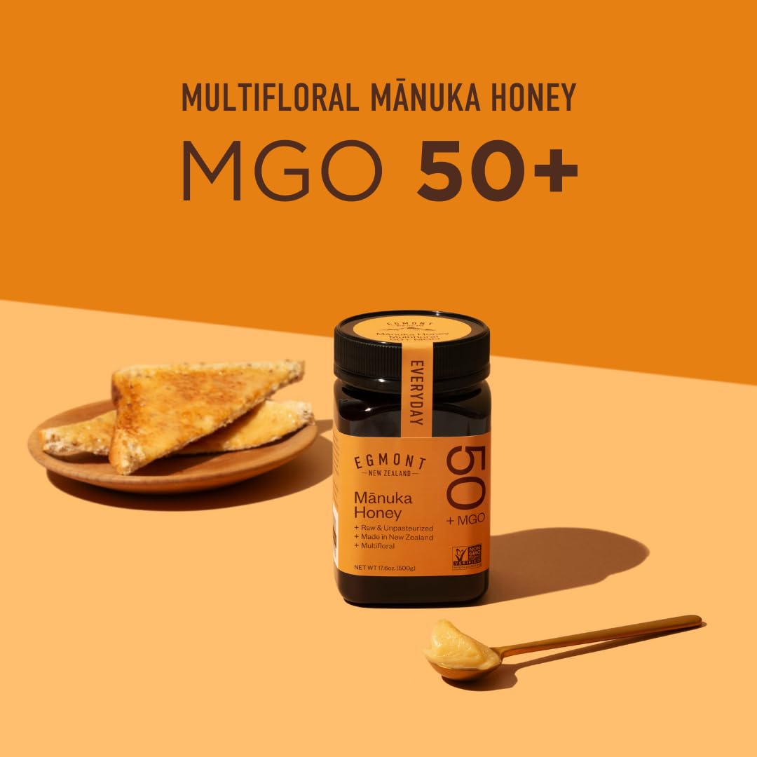 Egmont Honey Raw Manuka Honey MGO 50+ 17.6oz (500g) NON-GMO, Kosher, Recycled plastic jar, Traceable 100% Pure Authentic New Zealand Honey, MGO Certified - Medaid International