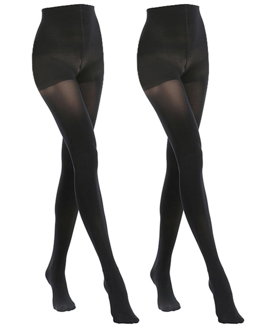 MANZI 2 Pairs Women's Opaque Control Top Tights Comfort Stretch 70 Denier Pantyhose Black Small - Medaid International