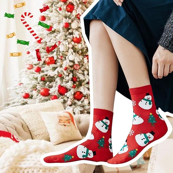 4 Pairs Womens Funny Socks Cozy Cute Printed Patterned Fun Christmas Novelty Santa Socks for Women and Men - Medaid International