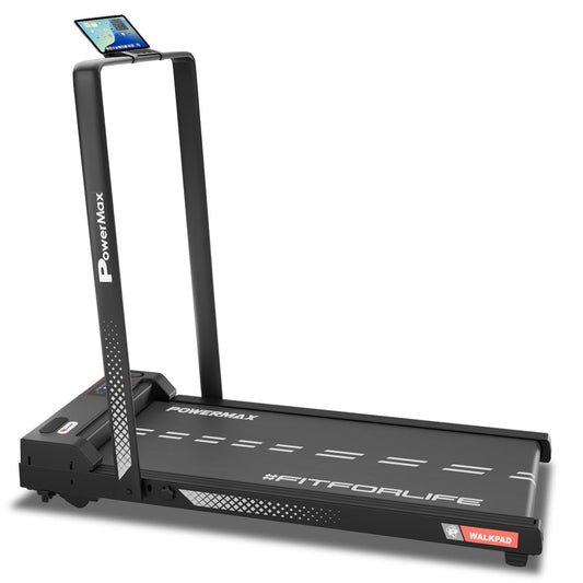 PowerMax Fitness WALKPAD (3HP Peak) Compact Motorized Treadmill for Home-Office use with Remote Control, Max User 110kg, Top Speed 10km/h, 1000x400mm Running Deck, LED Display, iPad & Mobile Holder - Medaid International