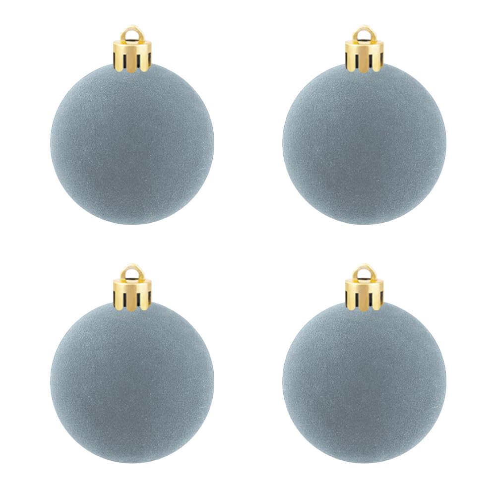 4Pcs Velvet Christmas Ball Ornaments, Grey Hanging Decor for Xmas Tree, Perfect for Holiday Thanksgiving Celebrations Christmas Indoor Home Party Decorations - Medaid International