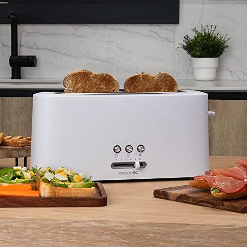 Cecotec - Toast&Taste 10000 Extra White Toaster, 980W, Extra Wide Slot, Reheat Function