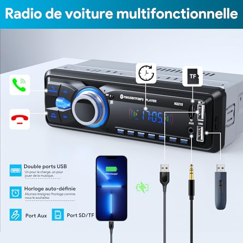 Chismos - Bluetooth 5.0 1 Din Car Radio, AM/FM, 2 USB, 4 Channel Sound