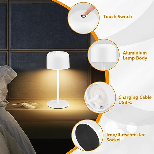 Klighten - Pack of 2 LED Dimmable Table Lamps, Wireless, Rechargeable, IP54