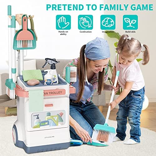 Masroo Kids Cleaning Set for Toddlers, Detachable 20 Pcs Pretend Play Set, Educational Toddler Cleaning Carts Includes Real Working Vacuum Cleaner, Broom, Spray Bottle and More - Medaid