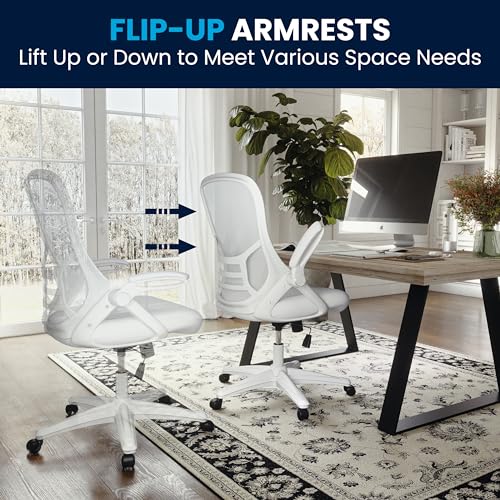 Flash Furniture Porter High-Back Swivel Office Chair with Adjustable Lumbar Support and Height, Ergonomic Mesh Desk Chair with Flip-Up Armrests, White - Medaid International