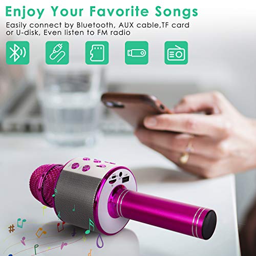 KIDWILL - Wireless Bluetooth Karaoke Microphone for Kids - Hot Pink