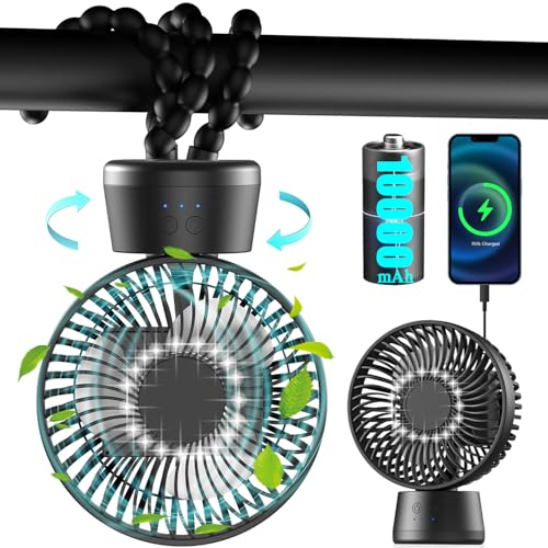 AidSci - 120° Oscillating Stroller Fan, 10000mAh Battery, Super Quiet, 40 Hours Runtime