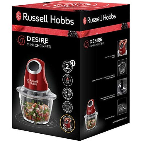 Russell Hobbs - Mini Electric Food Chopper, 500ml Glass Bowl, Steel Blade, One Button Operation