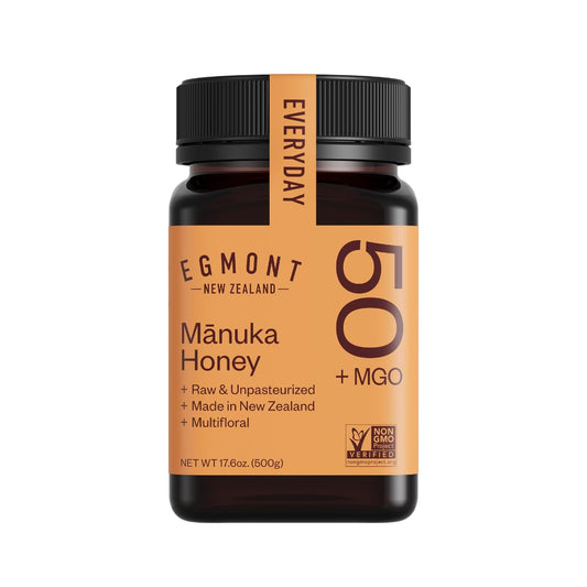 Egmont Honey Raw Manuka Honey MGO 50+ 17.6oz (500g) NON-GMO, Kosher, Recycled plastic jar, Traceable 100% Pure Authentic New Zealand Honey, MGO Certified - Medaid International
