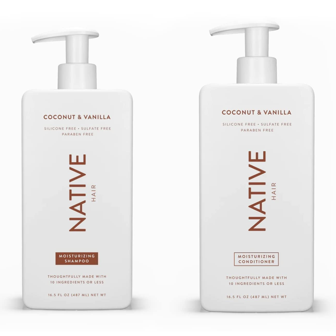 Native Shampoo and Conditioner Set | Sulfate Free, Paraben Free, Dye Free, with Naturally Derived Clean Ingredients| 16.5 oz (Coconut & Vanilla, Moisturizing), 2, 1.3 ounces - Medaid