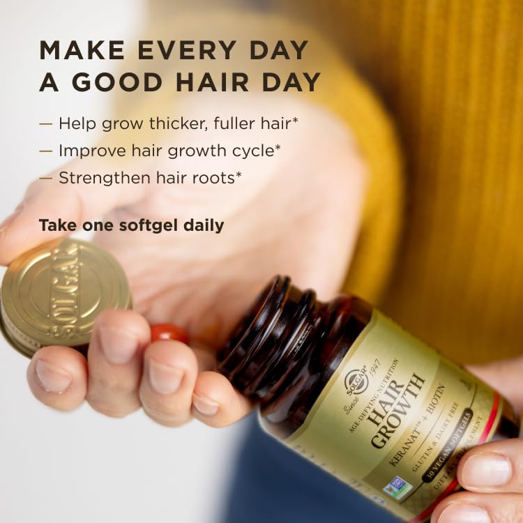 Solgar Hair Growth Supplement for Thicker Fuller Hair with Keranat Oil, Biotin, Zinc and Copper, Hair Health Supplement, Age-Defying Nutrition for Men and Women, 30 Servings - Medaid International