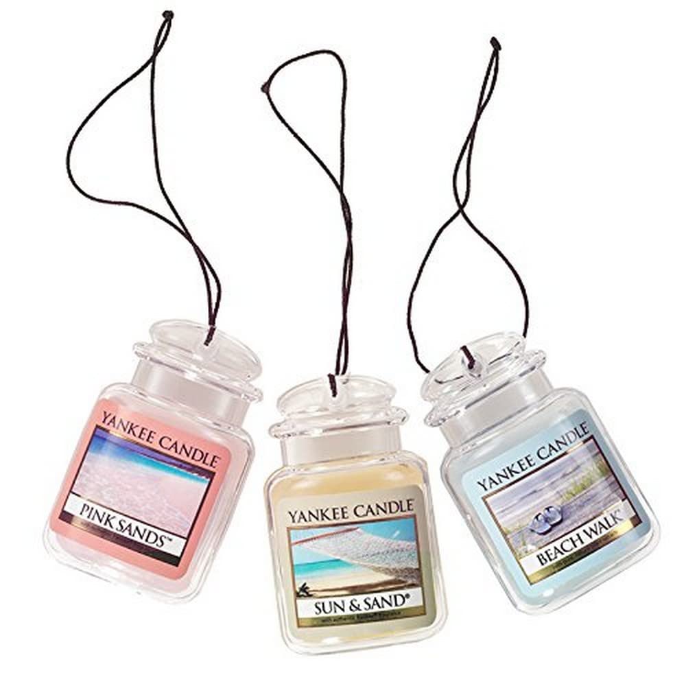Yankee Candle Hanging Car Jar® Ultimate 3-Pack Air Fresheners Neutralizes Odors Up to 30 Days Includes: Beach Walk Pink Sands and Sun and Sand (Pack of 3) - Medaid International