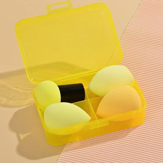 Makeup Sponge Set Blender Sponges for Liquid, Cream, and Powder, 3 Beauty Sponges Blending Blenders + 1 Mushroom Head, Easy Makeup Soft Long-lasting (Yellow one box) - Medaid International