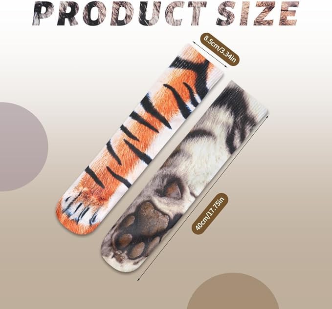 Funny Christmas Gift 3D Animal Paw Socks Tiger Socks Suitable for Adults Men and Women Teenagers Funny White Elephant Gift - Medaid International