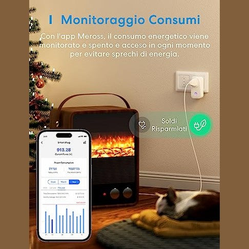 Meross - Italian Smart WiFi Socket 16A, Power Monitoring, Alexa & Google Assistant Compatible, 2 Pack