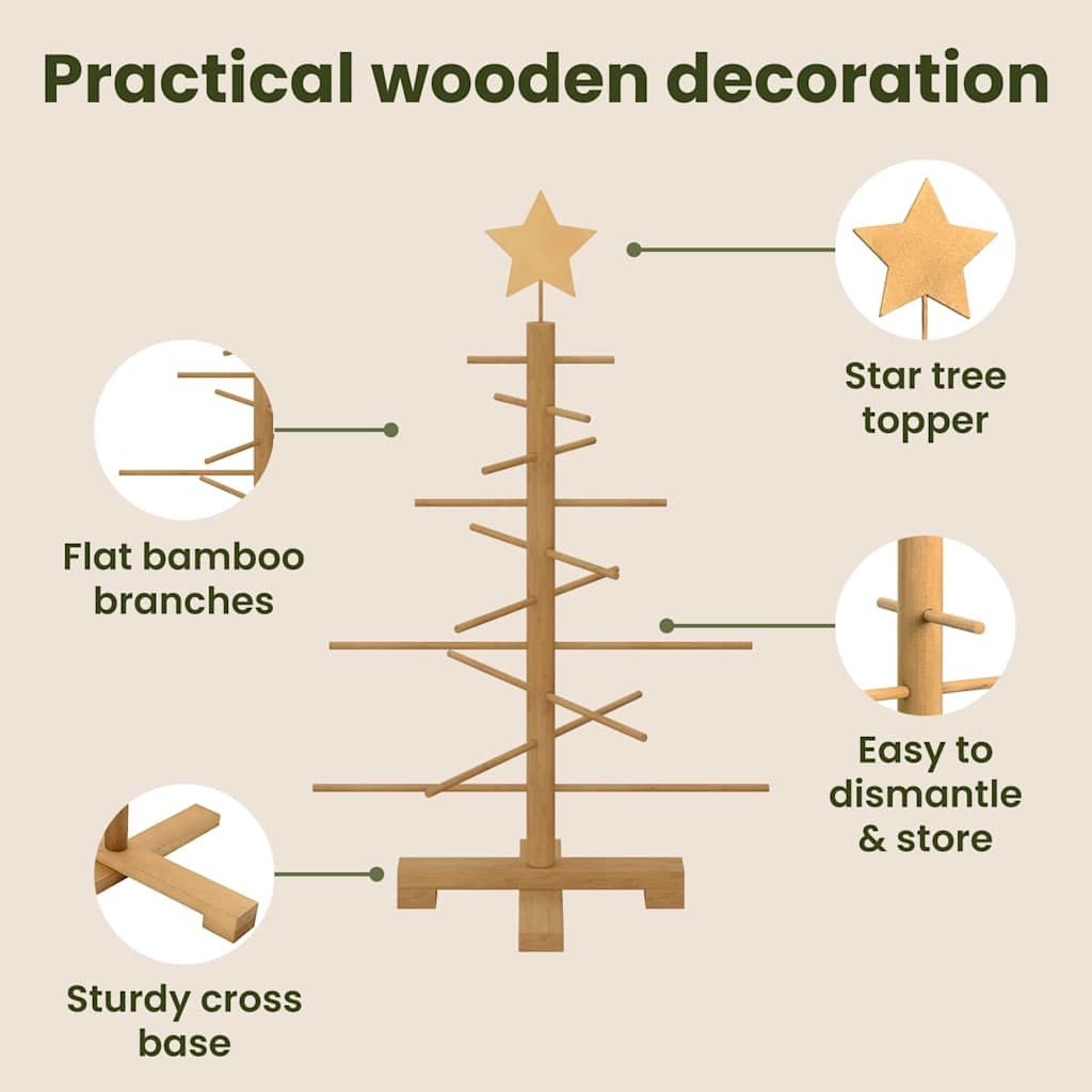 vidaXL Wooden Christmas Tree with Stand Brown 29,5" Bamboo, Chill Living Room Vibes, Trendy Holiday Decor, Simple Festive Tree, Eco-Friendly Christmas Centerpiece - Medaid International