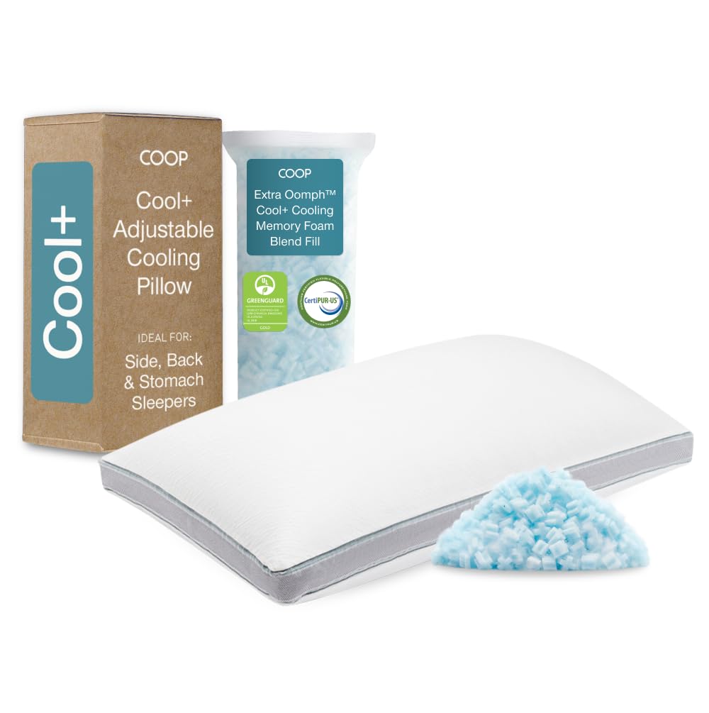 Coop Home Goods Cool+ Adjustable Pillow, King Size Plus Shaped Memory Foam Pillows with Cooling Gel, Back, Neck Support, Stomach or Side Sleeper Pillow, CertiPUR-US/GREENGUARD Gold - Medaid International