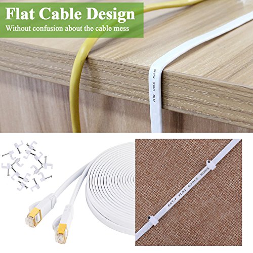 Joni Fun - Cat 7 Super Fast Ethernet Cable, 750 MHz, 10 GB, Includes Clips