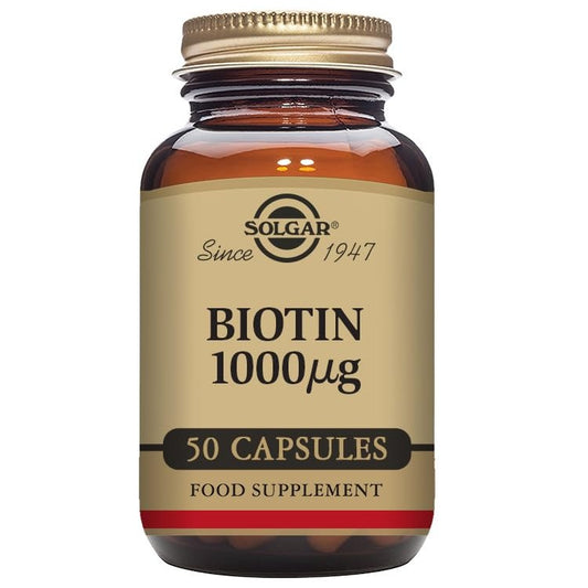 Solgar Biotin 1000 mcg, 50 Vegetable Capsules - Supports Healthy Skin, Nails & Hair - Energy Metabolism - Enhanced Potency - Non-GMO, Vegan, Gluten Free, Dairy Free, Kosher, Halal - 50 Servings - Medaid International