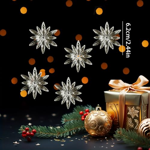12Pcs Snowflake Christmas Tree Toppers, Transparent Snowflake Ornaments with Rope for Holiday Home, Wedding & Winter Celebrations - Medaid International