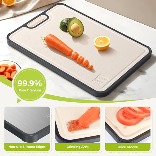 Titanium Cutting Board for Kitchen, Cutting Board Double Sided Food Grade, Pure Titanium and Wheat Straw PP, Easy to Clean Large Size 16”×11”|B0DQG2VHKJ