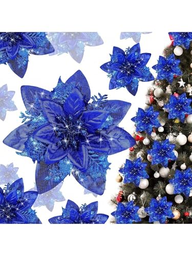 5pcs Blue Christmas Tree Ornament Hanging Decoration - Featuring Delicate Sparkles on The Petals, Suitable for Home Décor, Wedding Celebrations, and Festive Decorations. - Medaid International