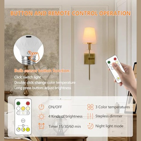 Aanyhoh - USB-C Rechargeable E27 Dimmable Touch Control LED Bulb with Remote, 2600 mAh Battery, Emergency Light Function