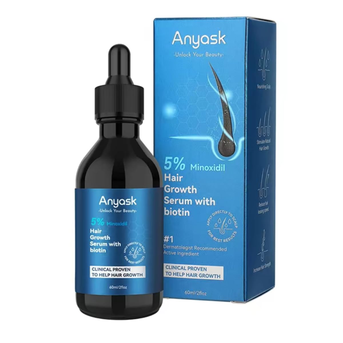 Anyash 5% Minoxidil Hair Growth Oil For Men and Women, Biotin Infused Serum For Hair Regrowth and Thinning, Natural Treatment for Thicker, Longer, Fuller, Healthier Hair, 60ml - Medaid International