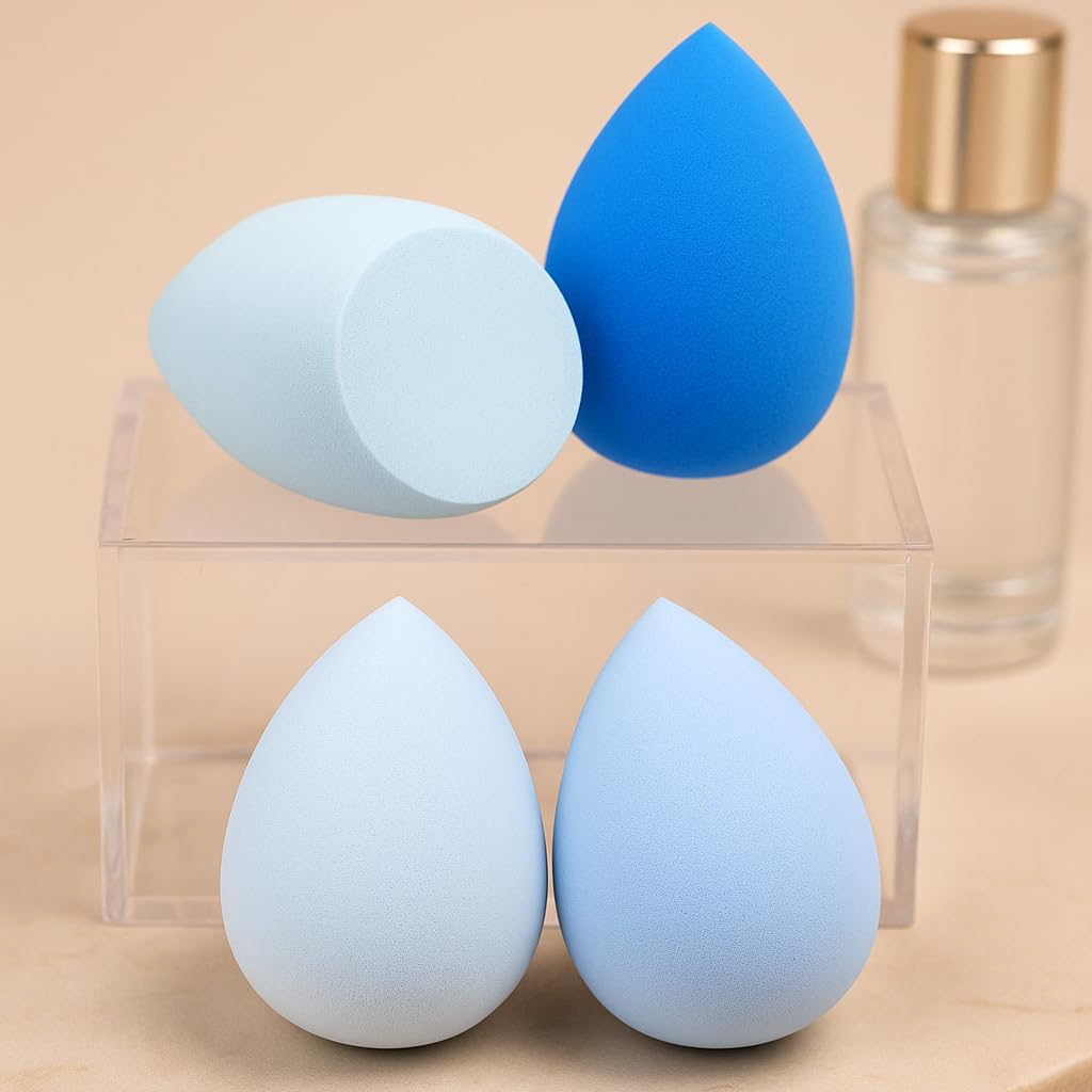 Makeup Sponge Set 4pcs-Blue, Premium Beauty Blenders, Versatile for Liquid, Cream, and Powder Makeup, Gentle on Skin, Easy Clean, Wet/Dry Use - Medaid International