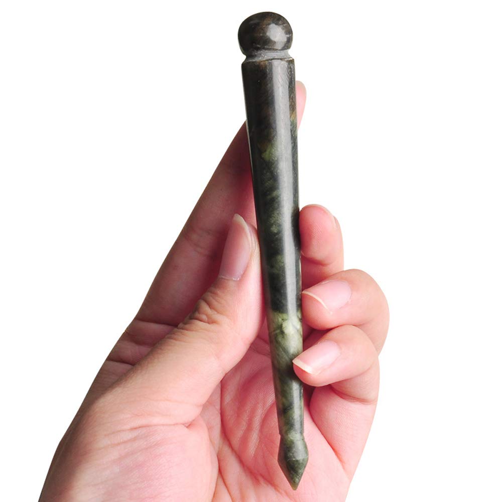 Jade Trigger Point Acupressure Gua Sha Massage Acupuncture Pen, Natural Healing Jade Stone Full Body Relax Self Massage Deep Soft Tissue Tool, Reduce Muscle Soreness and Pain Relief - Point End - Medaid International